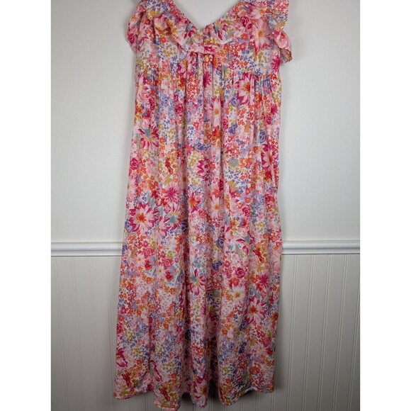 H&M Maxi Cotton Sun Dress Floral Flounced Size Large Ruffle Boho Bloom Cottage - Picture 7 of 11